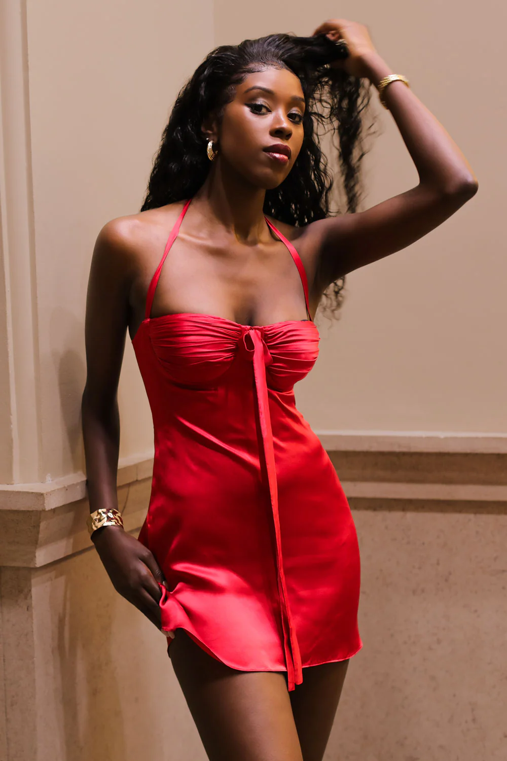 Angelina Dress Cherry Red Silk - Image 8
