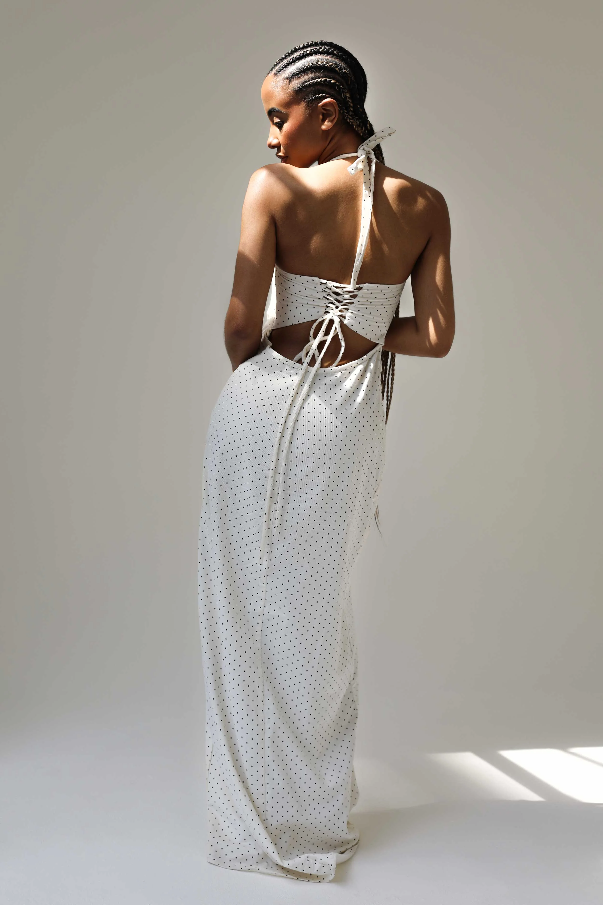 Angelina Maxi Dress White Polka Cotton - Image 10