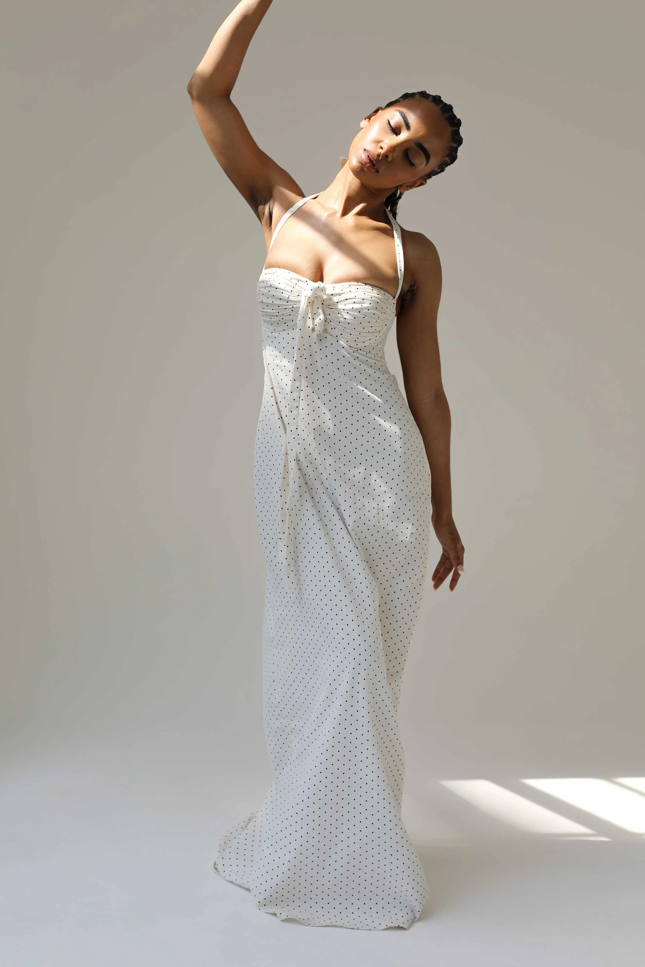 Angelina Maxi Dress White Polka Cotton - Image 11