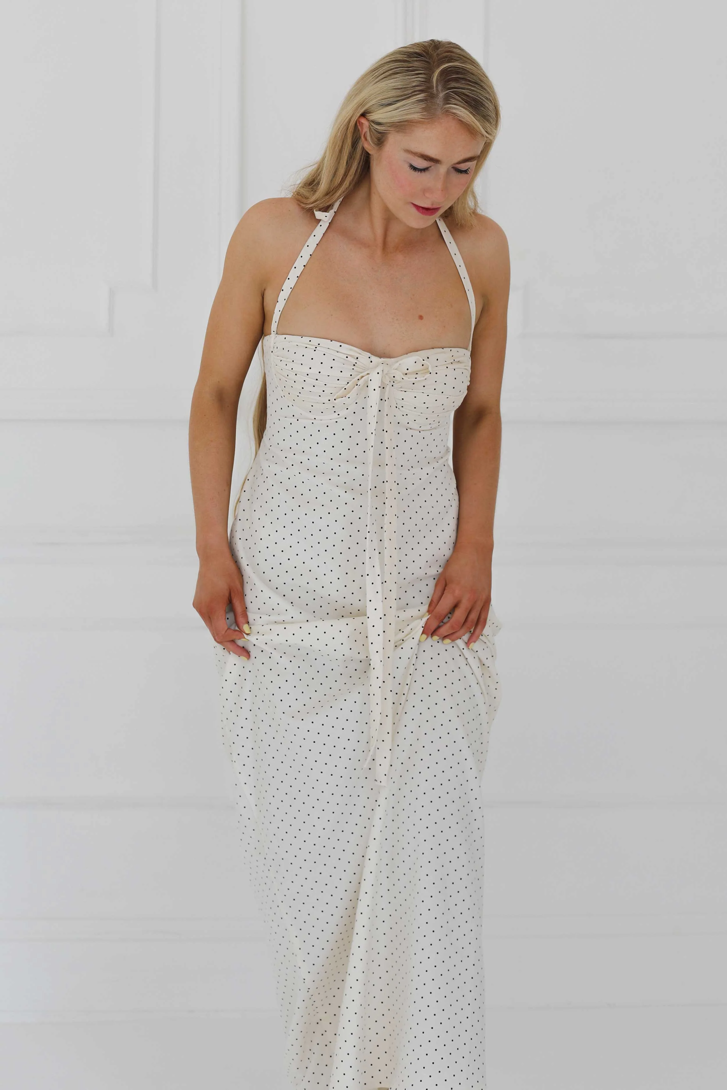 Angelina Maxi Dress White Polka Cotton - Image 12