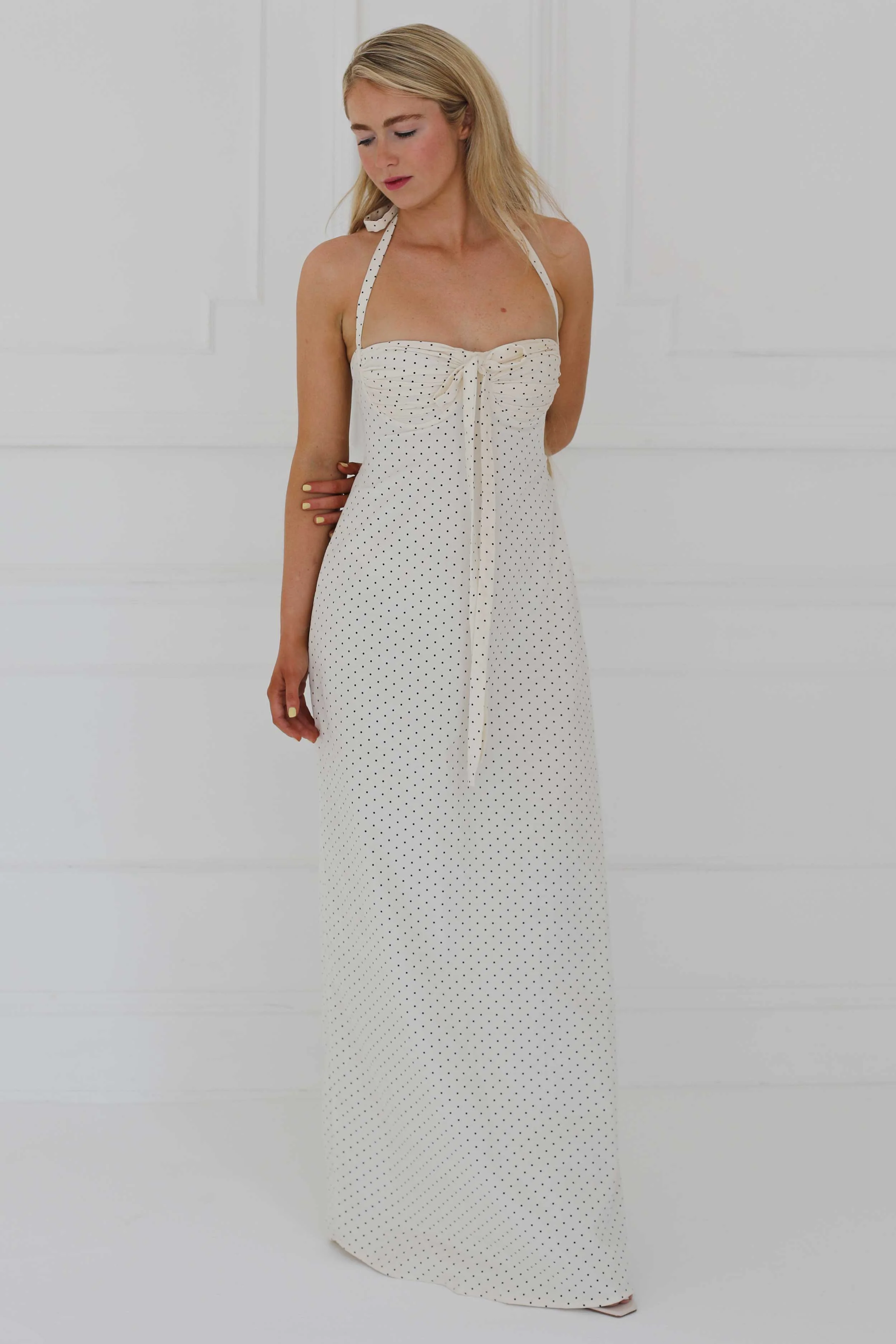 Angelina Maxi Dress White Polka Cotton - Image 4