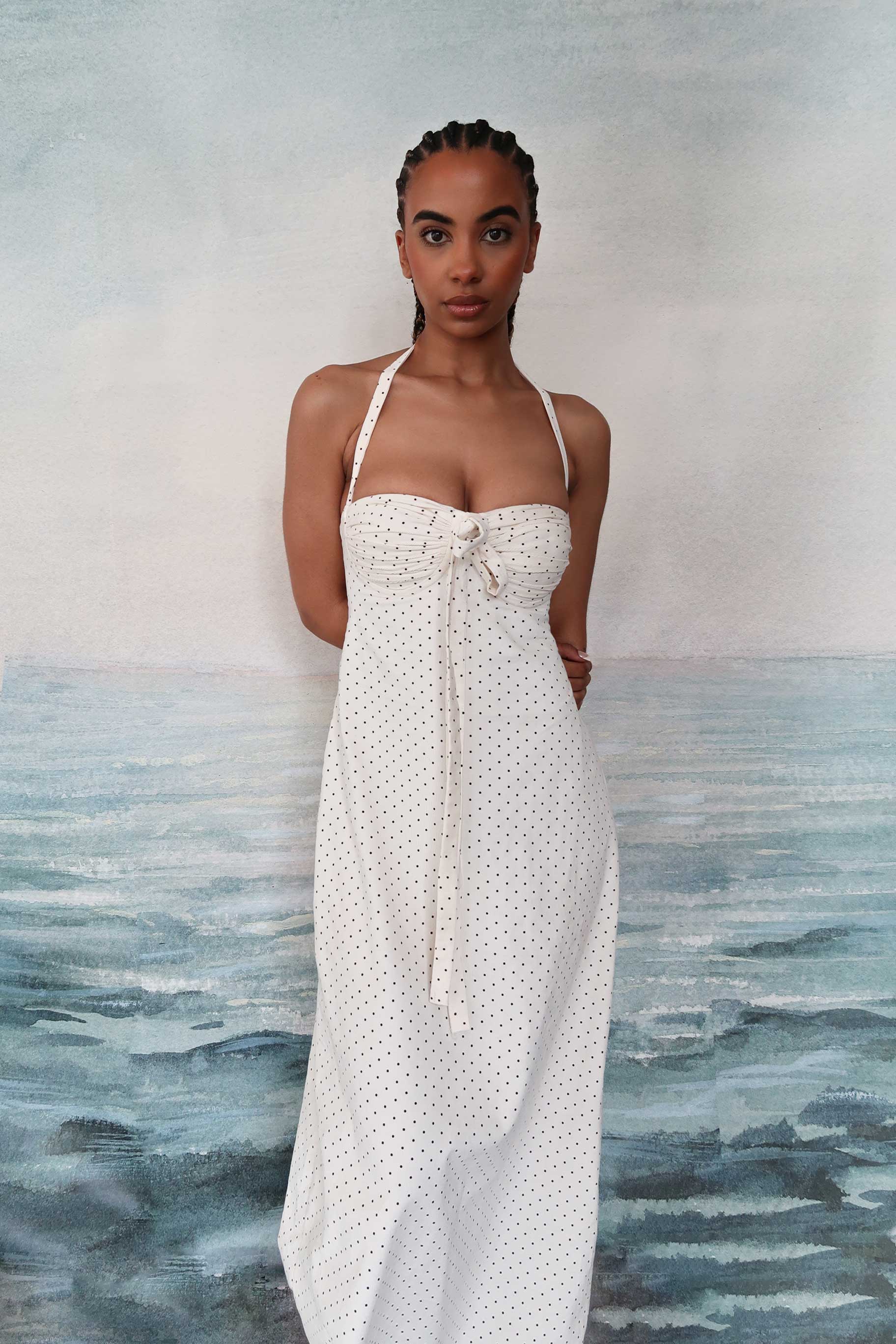 Angelina Maxi Dress White Polka Cotton - Image 7