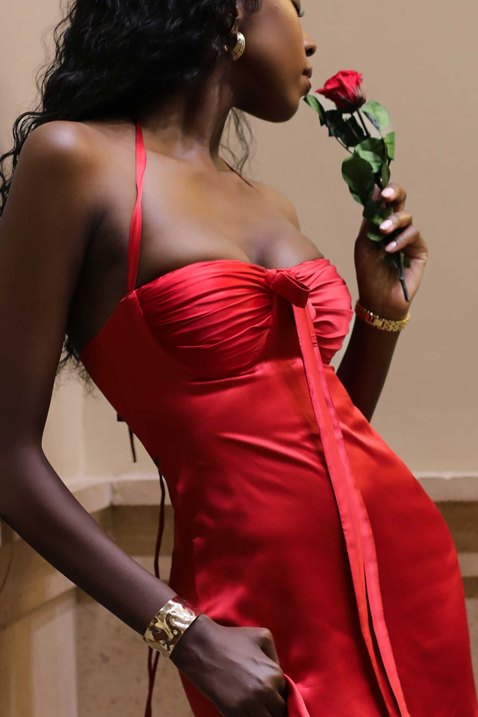 Angelina Midi Dress Cherry Red Silk - Image 5