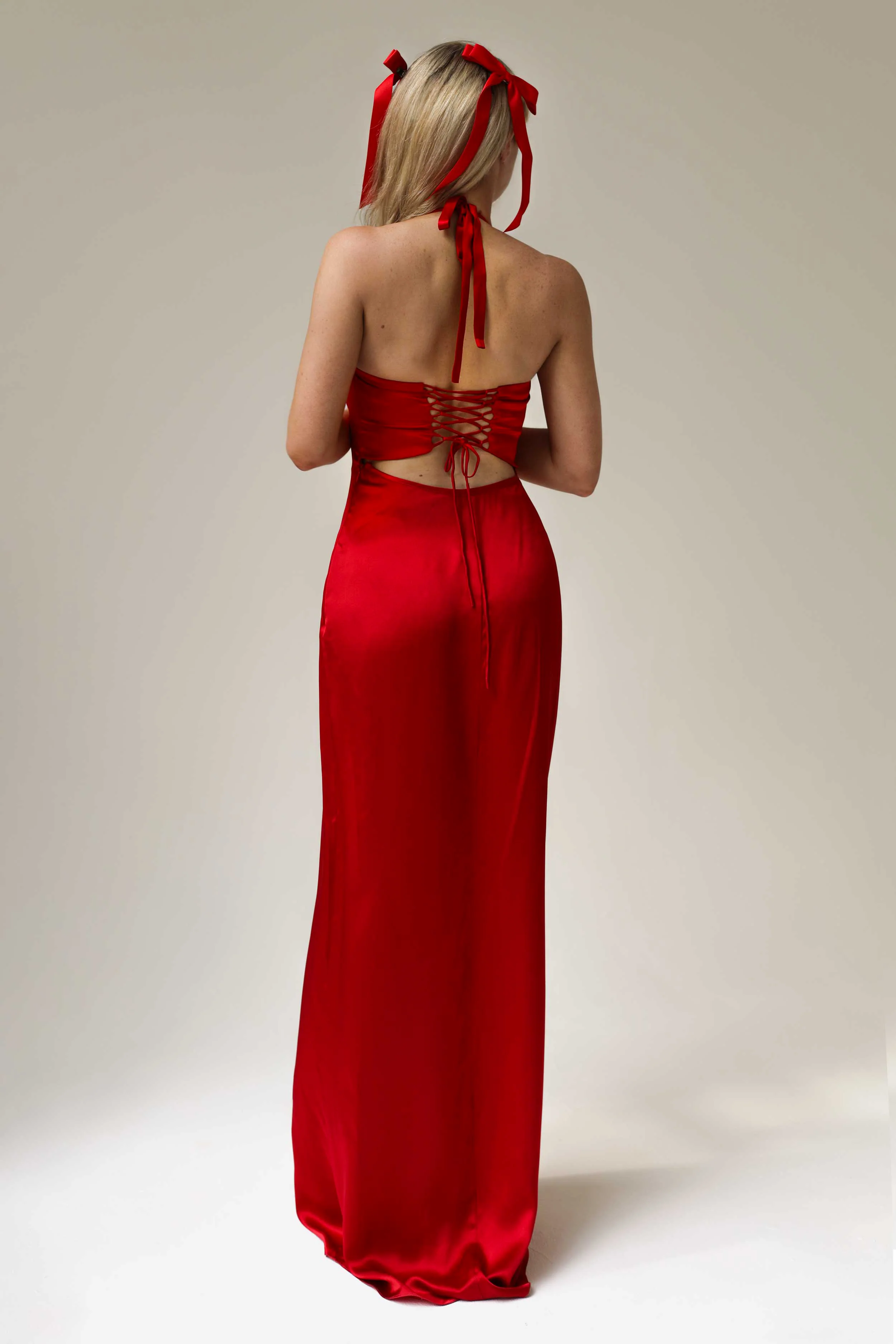 Angelina Silk Maxi Dress Cherry Red Silk - Image 4