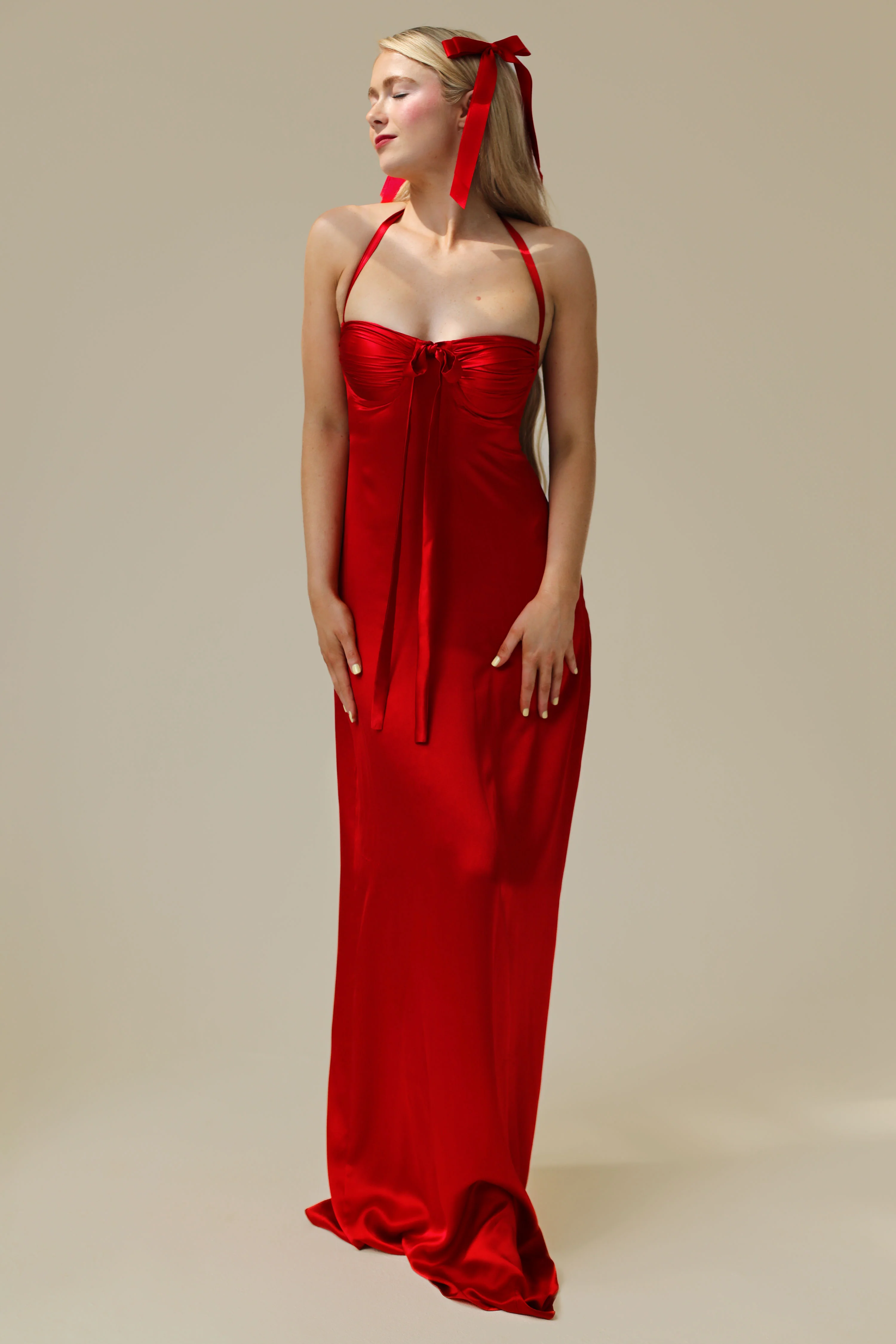 Angelina Silk Maxi Dress Cherry Red Silk - Image 6