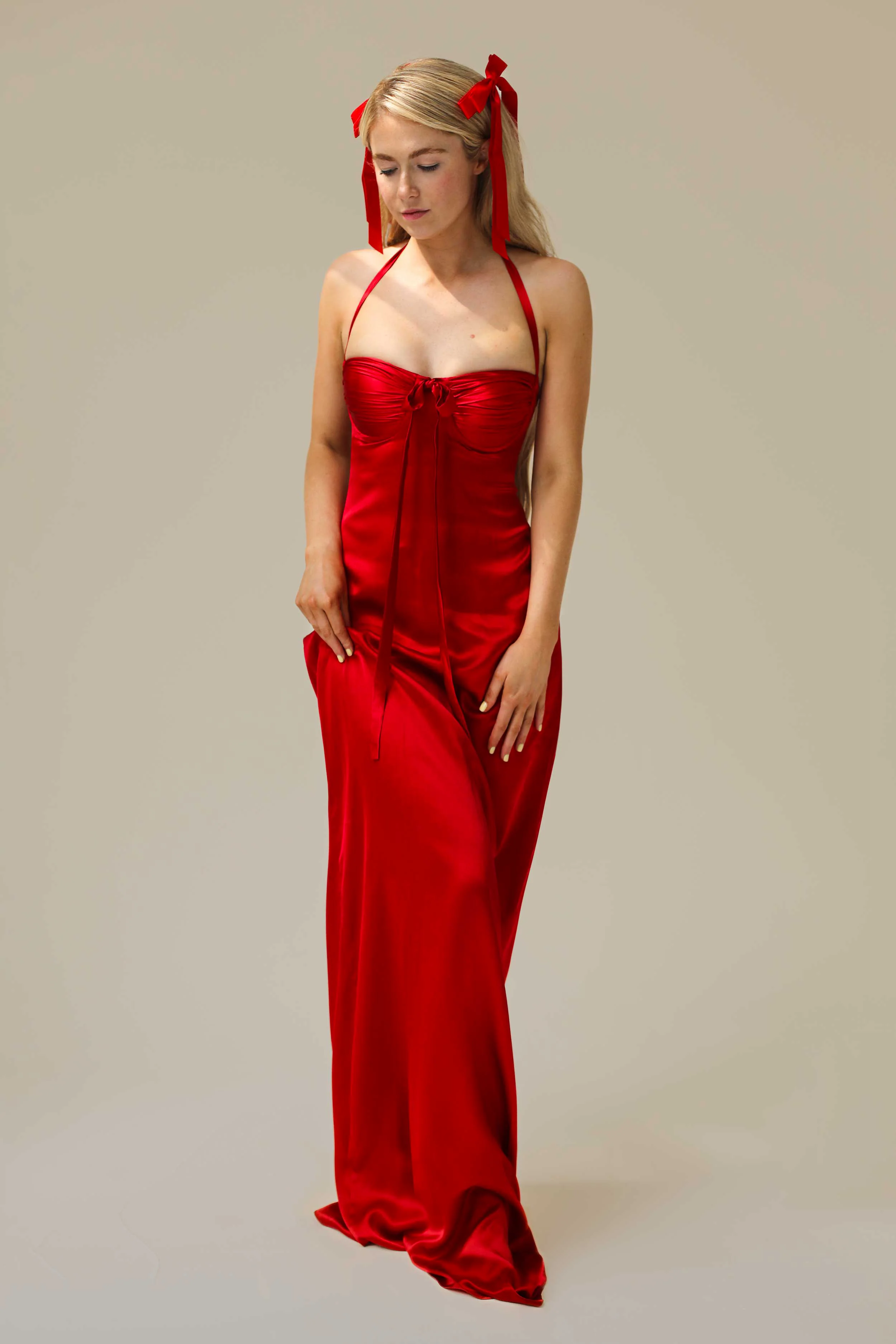 Angelina Silk Maxi Dress Cherry Red Silk - Image 7