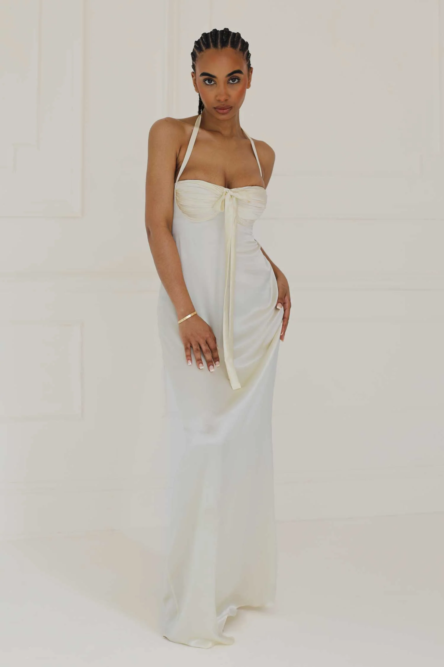 Angelina Silk Maxi Dress Ivory White Silk - Image 2