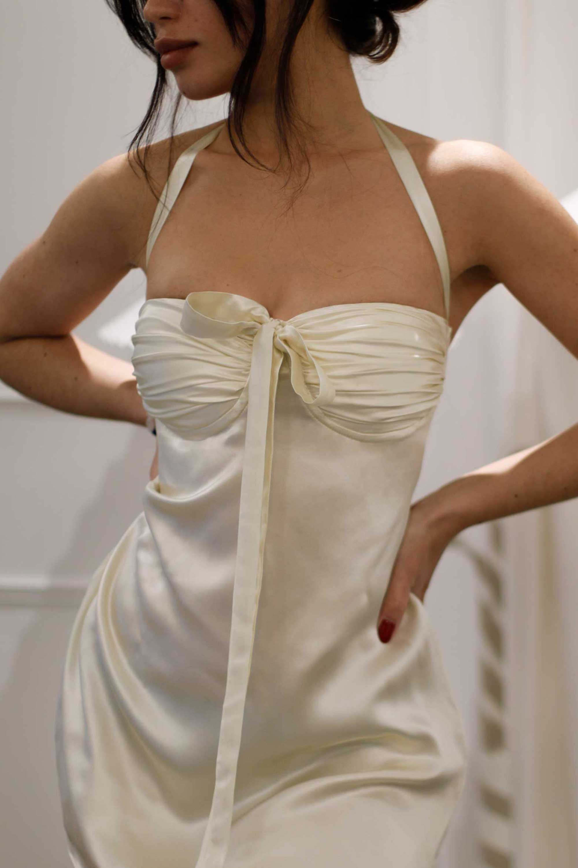 Angelina Silk Maxi Dress Ivory White Silk - Image 3