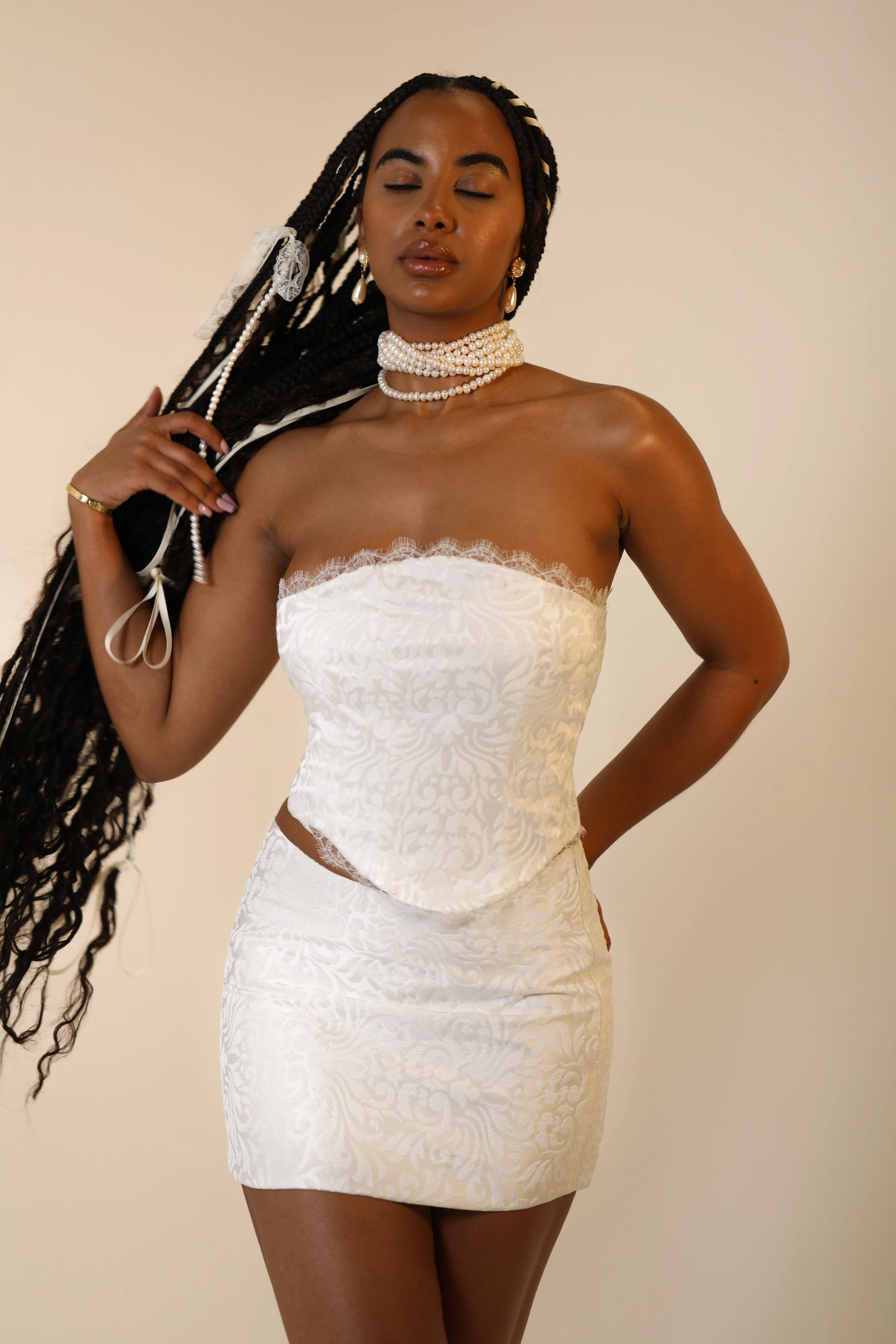 Aurora Corset  ~ White Crepe Damask - Image 11