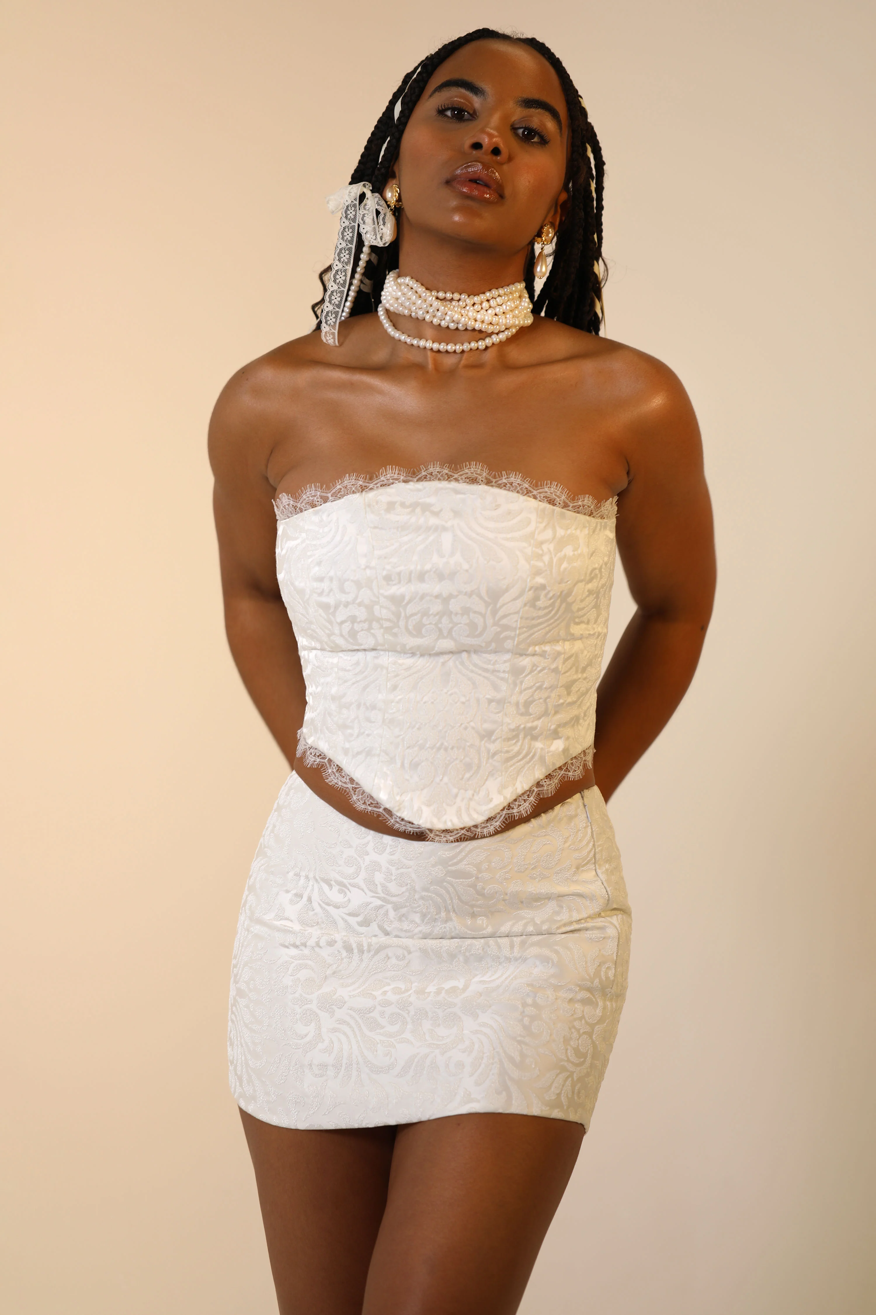 Aurora Corset  ~ White Crepe Damask - Image 12