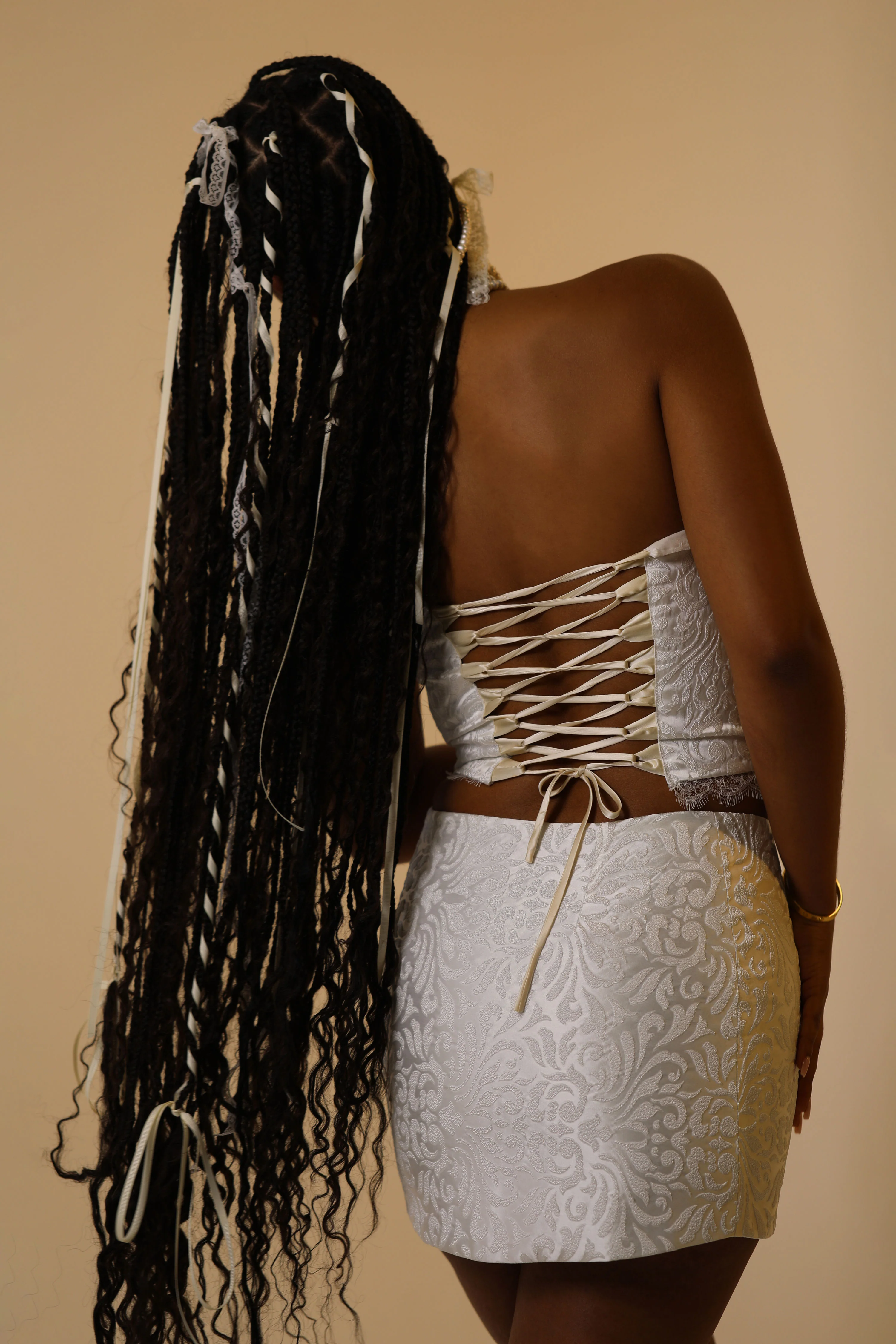 Aurora Corset  ~ White Crepe Damask - Image 13