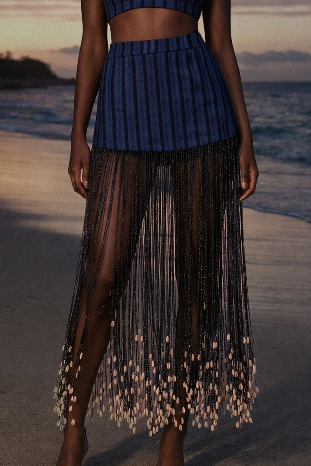 Dawn Mini Skirt ~ Cowrie Shell Beaded Adire - Image 2