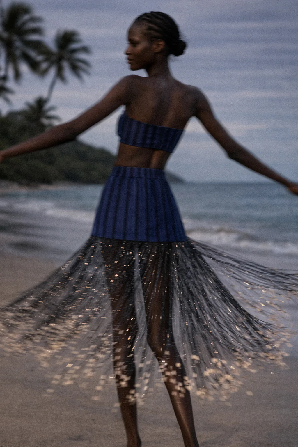 Dawn Mini Skirt ~ Cowrie Shell Beaded Adire - Image 3