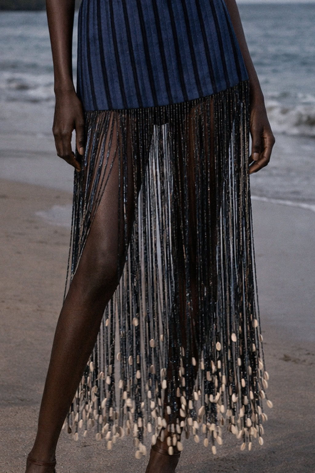 Dawn Mini Skirt ~ Cowrie Shell Beaded Adire - Image 5